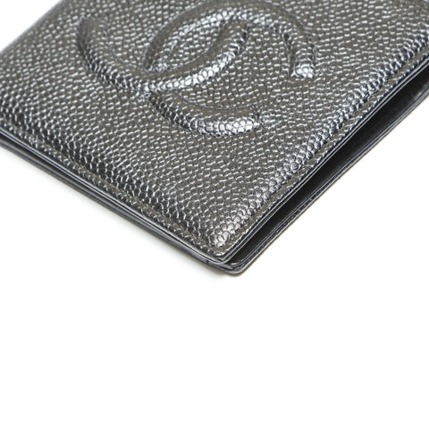 CHANEL No. 4 1996-1997 Caviar Skin COCO Mark Bifold Wallet black WS23883