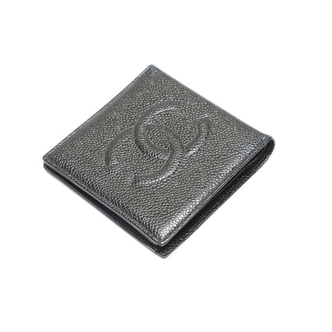 CHANEL No. 4 1996-1997 Caviar Skin COCO Mark Bifold Wallet black WS23883