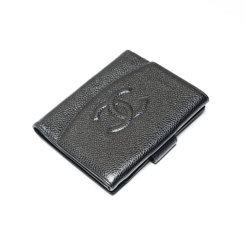 CHANEL No. 6 2000-2002 Caviar Skin COCO Mark Bifold Wallet black WS23885