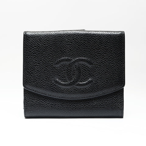 CHANEL No. 6 2000-2002 Caviar Skin COCO Mark Bifold Wallet black WS23885