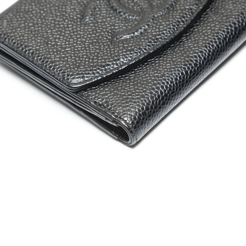 CHANEL No. 6 2000-2002 Caviar Skin COCO Mark Bifold Wallet black WS23885