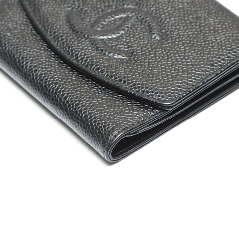 CHANEL No. 6 2000-2002 Caviar Skin COCO Mark Bifold Wallet black WS23885