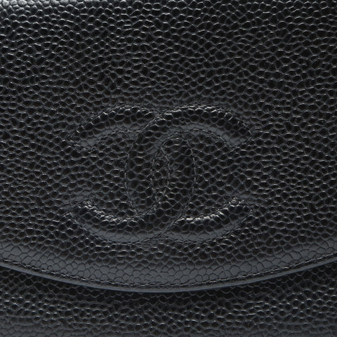 CHANEL No. 6 2000-2002 Caviar Skin COCO Mark Bifold Wallet black WS23885