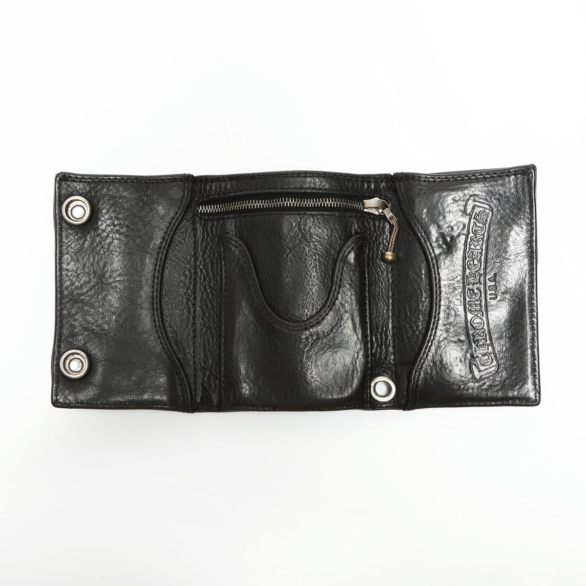 CHROME HEARTS 3-fold leather cross button Tri-fold wallet black