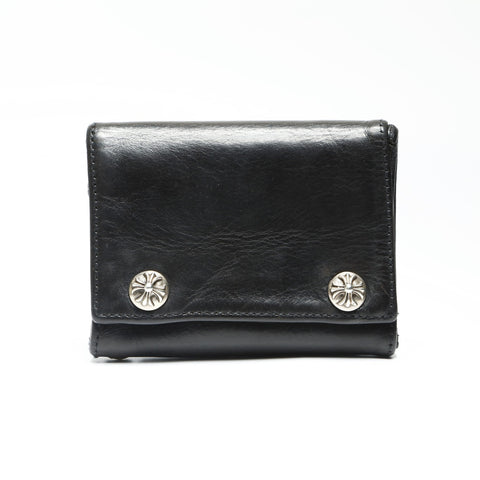 CHROME HEARTS 3-fold leather cross button Tri-fold wallet black WS23886