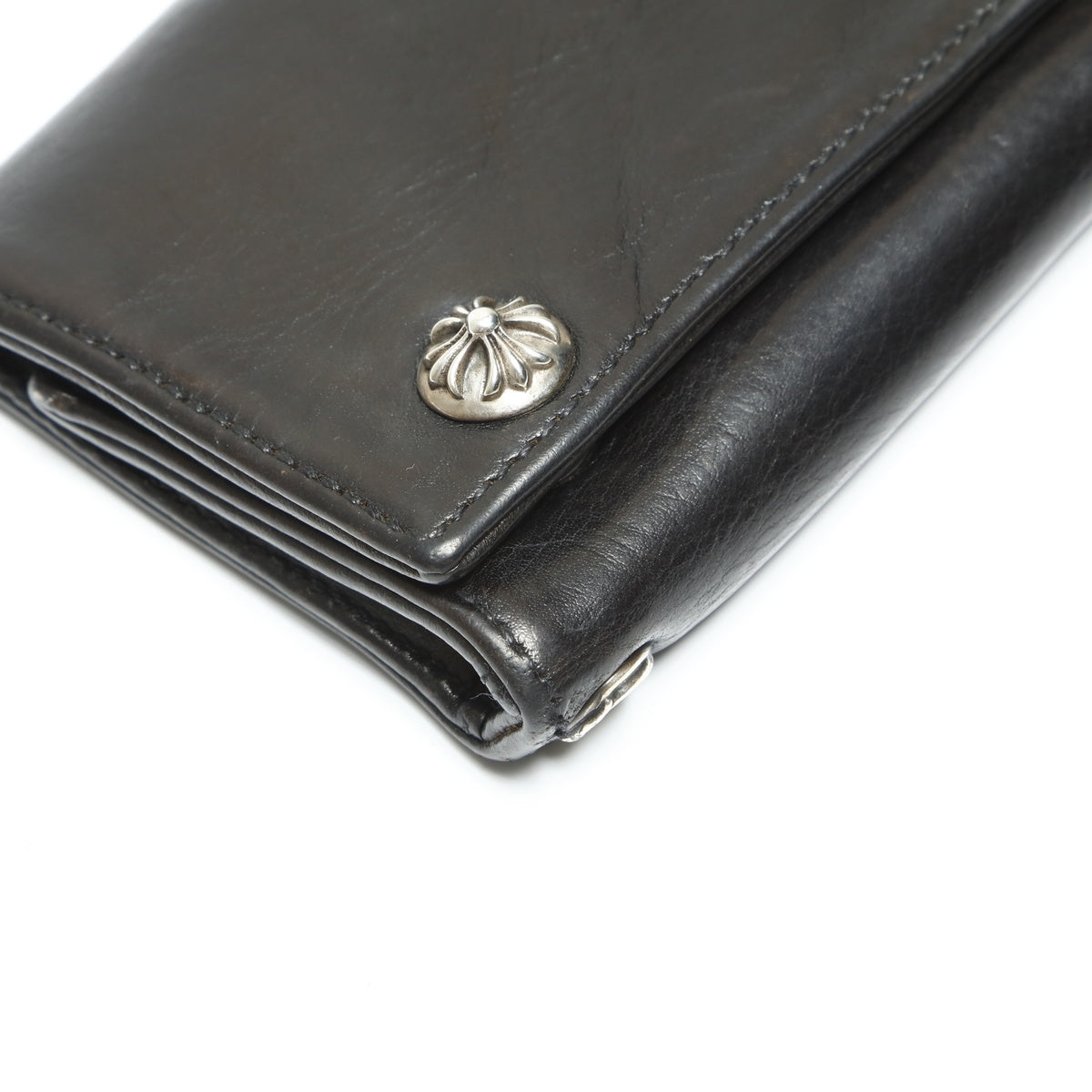CHROME HEARTS 3-fold leather cross button Tri-fold wallet black