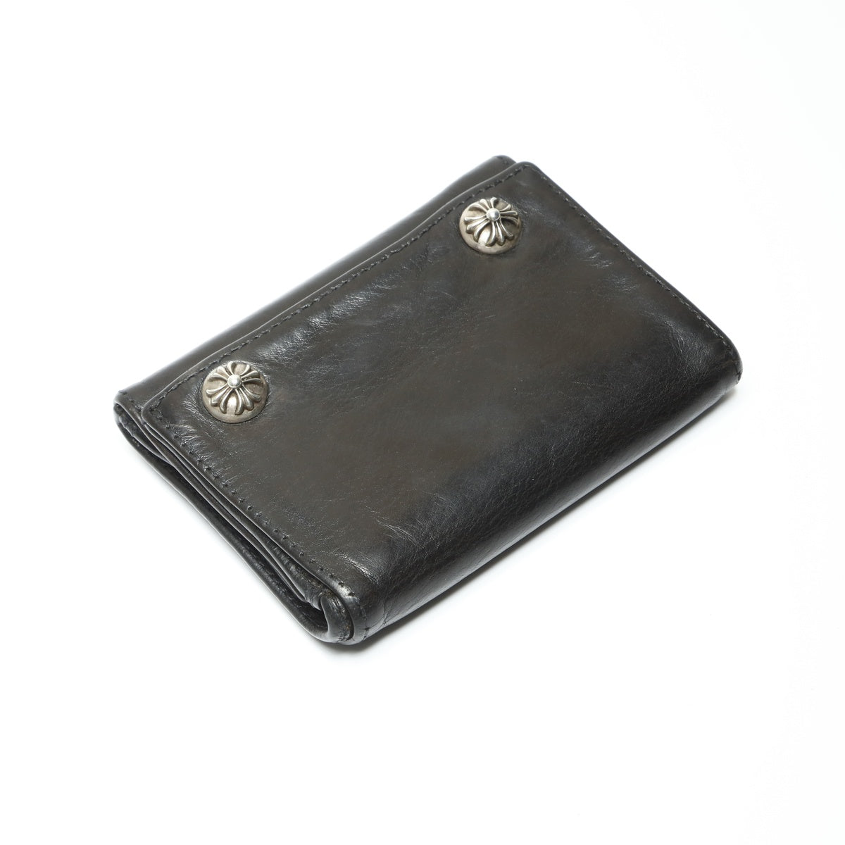 CHROME HEARTS 3-fold leather cross button Tri-fold wallet black