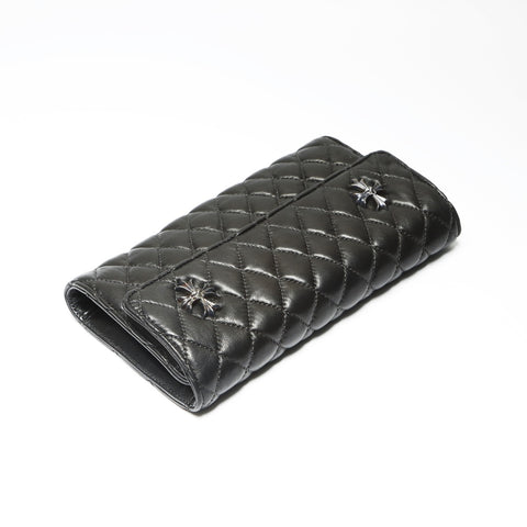 CHROME HEARTS Wave Quilted Leather Cross 3-Snap Tri-Fold Purse black WS23887