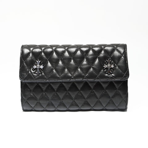 CHROME HEARTS Wave Quilted Leather Cross 3-Snap Tri-Fold Purse black WS23887