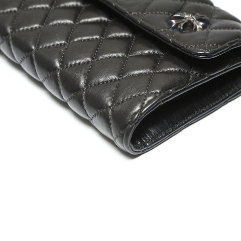 CHROME HEARTS Wave Quilted Leather Cross 3-Snap Tri-Fold Purse black WS23887