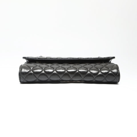 CHROME HEARTS Wave Quilted Leather Cross 3-Snap Tri-Fold Purse black WS23887