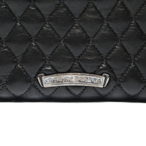 CHROME HEARTS 波浪绗缝皮革十字 3 按扣三折钱包黑色 WS23887