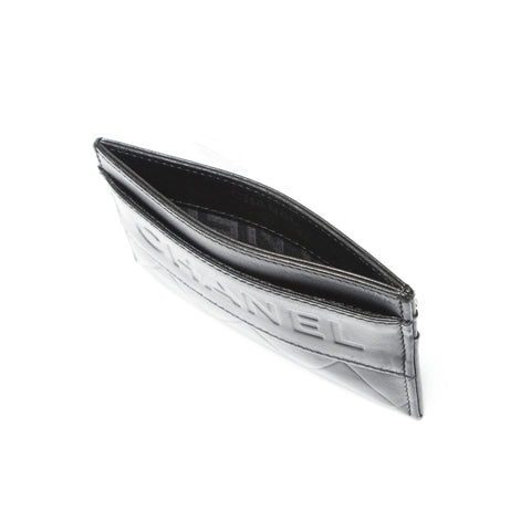 CHANEL 10 series 2005-2007 Lambskin logo Card Case black WS23893