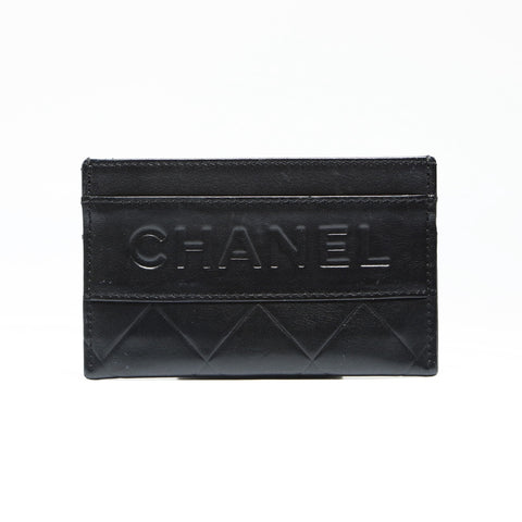 CHANEL 10 series 2005-2007 Lambskin logo Card Case black WS23893