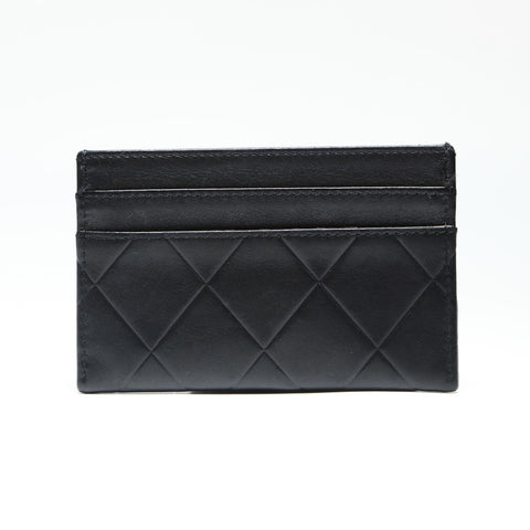 CHANEL 10 series 2005-2007 Lambskin logo Card Case black WS23893