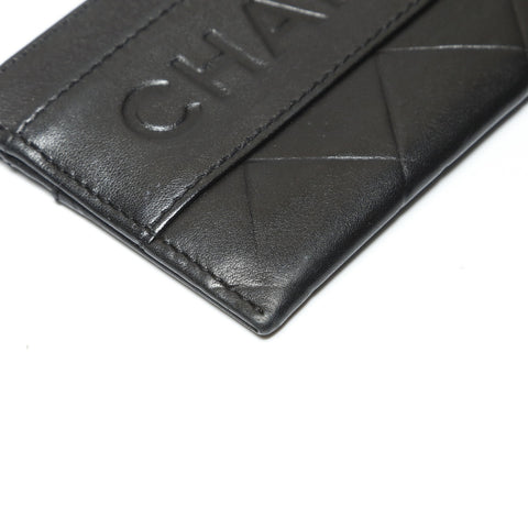 CHANEL 10 series 2005-2007 Lambskin logo Card Case black WS23893