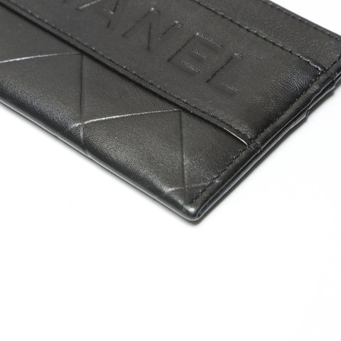 CHANEL 10 series 2005-2007 Lambskin logo Card Case black WS23893