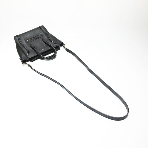 CELINE Leather Nano Luggage 2way Handbag black WS23895