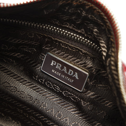PRADA Leather Triangle Logo Hobo Handbag Red WS23896