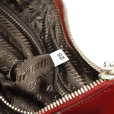 PRADA Leather Triangle Logo Hobo Handbag Red WS23896