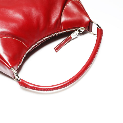 PRADA Leather Triangle Logo Hobo Handbag Red WS23896