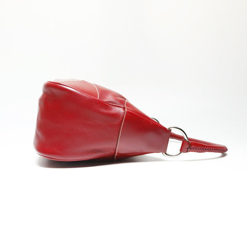 PRADA Leather Triangle Logo Hobo Handbag Red WS23896