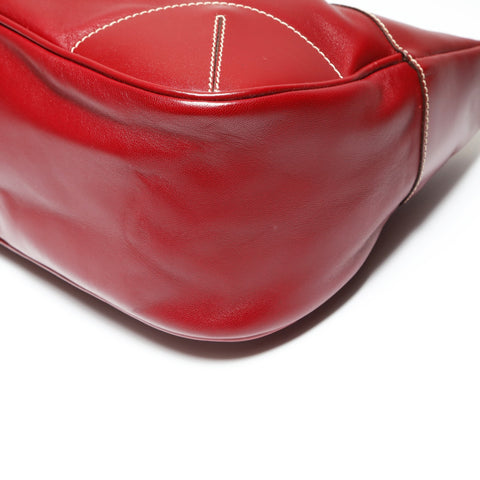 PRADA Leather Triangle Logo Hobo Handbag Red WS23896