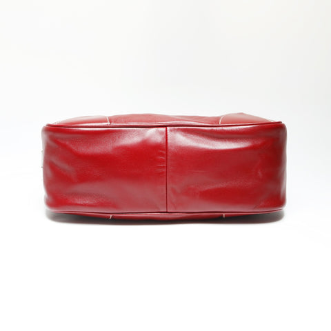 PRADA Leather Triangle Logo Hobo Handbag Red WS23896