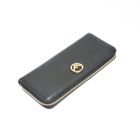 FENDI Leather logo round zip F is Purse black WS23906