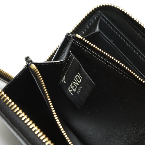 FENDI Leather logo round zip F is Purse black WS23906