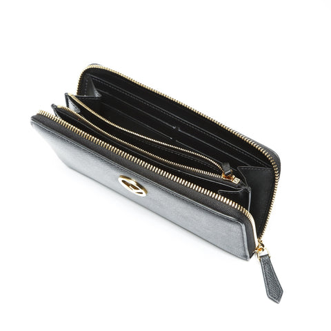 FENDI Leather logo round zip F is Purse black WS23906