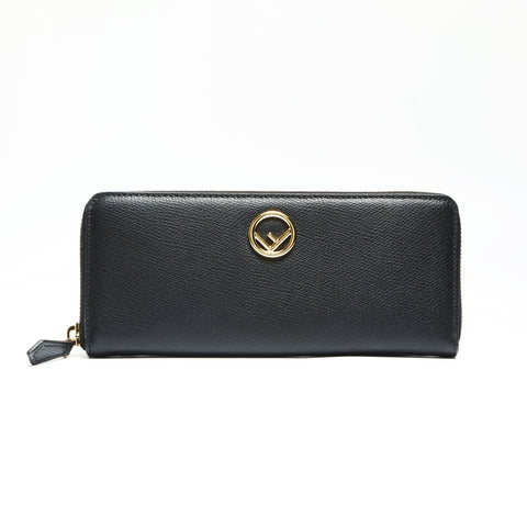 FENDI Leather logo round zip F is Purse black WS23906