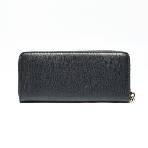 FENDI Leather logo round zip F is Purse leather black WS23906