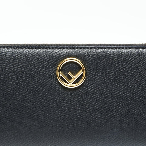 FENDI Leather logo round zip F is Purse black WS23906