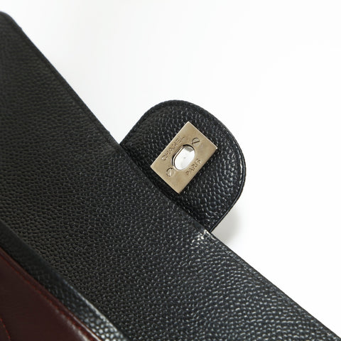 CHANEL 17th series 2012-2013 Caviar Skin Double Flap 9.8" Matelasse Silver Metal Shoulder Bag black WS23908