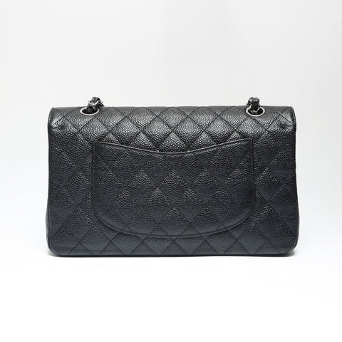 CHANEL 17th series 2012-2013 Caviar Skin Double Flap 9.8" Matelasse Silver Metal Shoulder Bag black WS23908