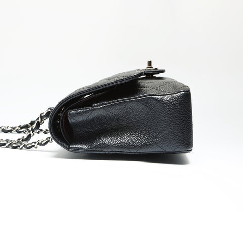 CHANEL 17th series 2012-2013 Caviar Skin Double Flap 9.8" Matelasse Silver Metal Shoulder Bag black WS23908