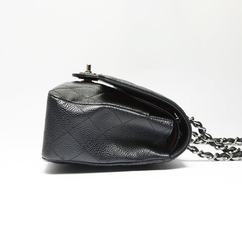CHANEL 17th series 2012-2013 Caviar Skin Double Flap 9.8" Matelasse Silver Metal Shoulder Bag black WS23908