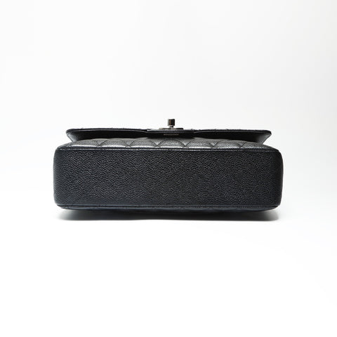 CHANEL 17th series 2012-2013 Caviar Skin Double Flap 9.8" Matelasse Silver Metal Shoulder Bag black WS23908