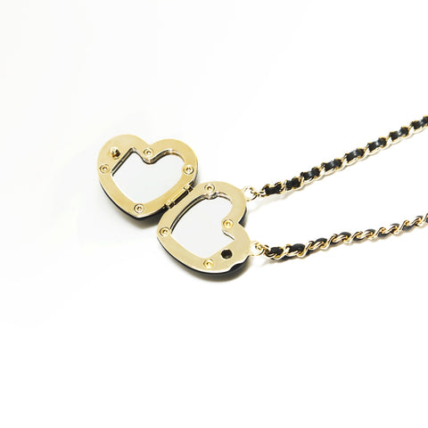 CHANEL B22K 2022 COCO Mark Black Heart Mirror Necklace Gold black WS23918