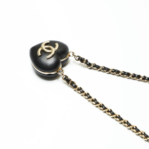 CHANEL B22K 2022 COCO Mark Black Heart Mirror Necklace Gold black WS23918