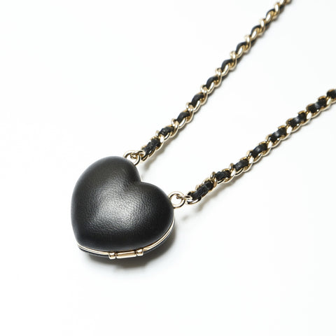 CHANEL B22K 2022 COCO Mark Black Heart Mirror Necklace Gold black WS23918