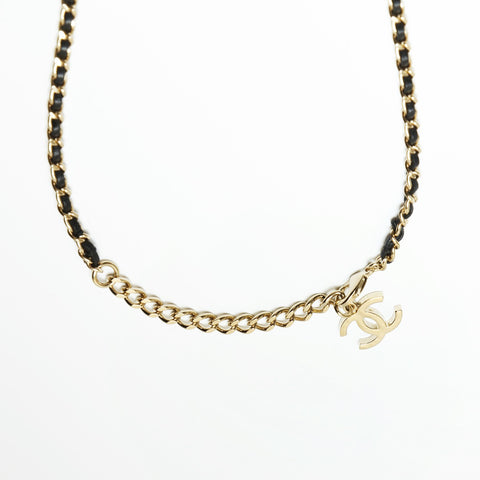 CHANEL B22K 2022 COCO Mark Black Heart Mirror Necklace Gold black WS23918