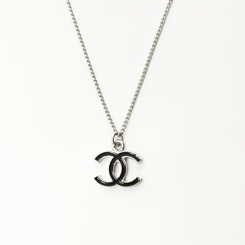 CHANEL 06V 2006 COCO Mark Black Necklace Silver WS23919