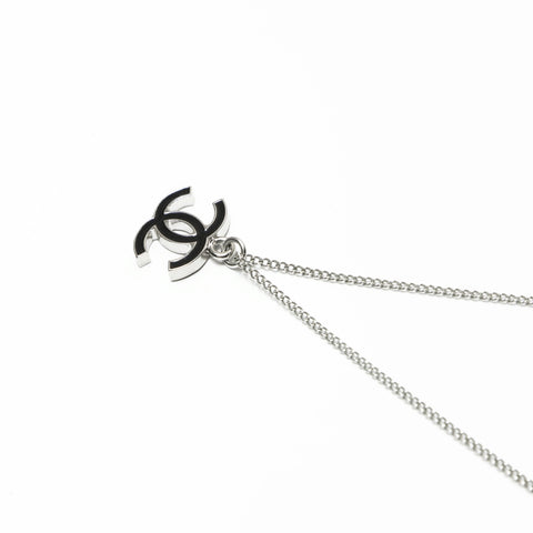 CHANEL 06V 2006 COCO Mark Black Necklace Silver WS23919