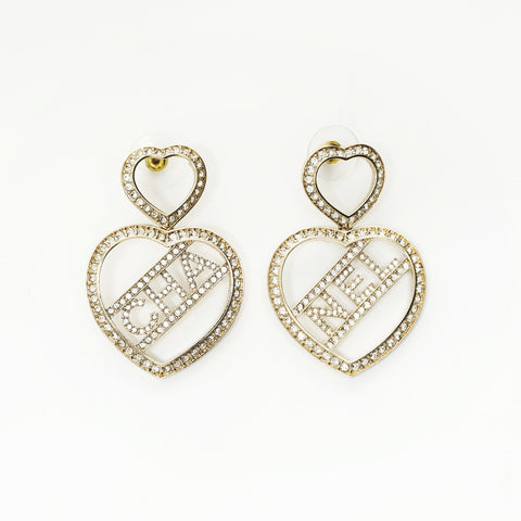 CHANEL 23B 2023 Logo Heart Rhinestone Pierce gold WS23920