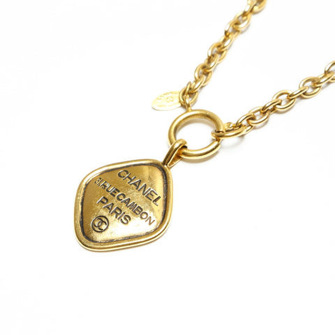 CHANEL 1980s logo plate 31 Rue Cambon Chain Necklace gold WS23921