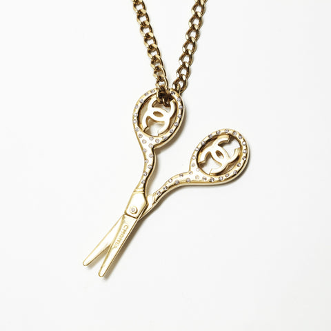 CHANEL 02P 2002 COCO Mark Scissors Rhinestone Necklace gold WS23922