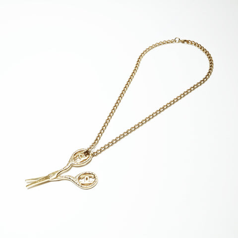 CHANEL 02P 2002 COCO Mark Scissors Rhinestone Necklace gold WS23922