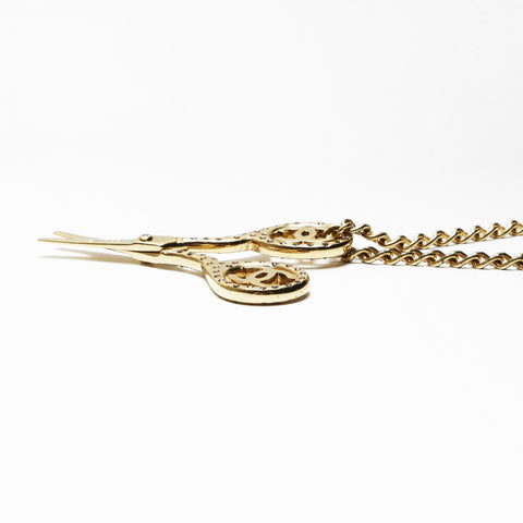 CHANEL 02P 2002 COCO Mark Scissors Rhinestone Necklace gold WS23922